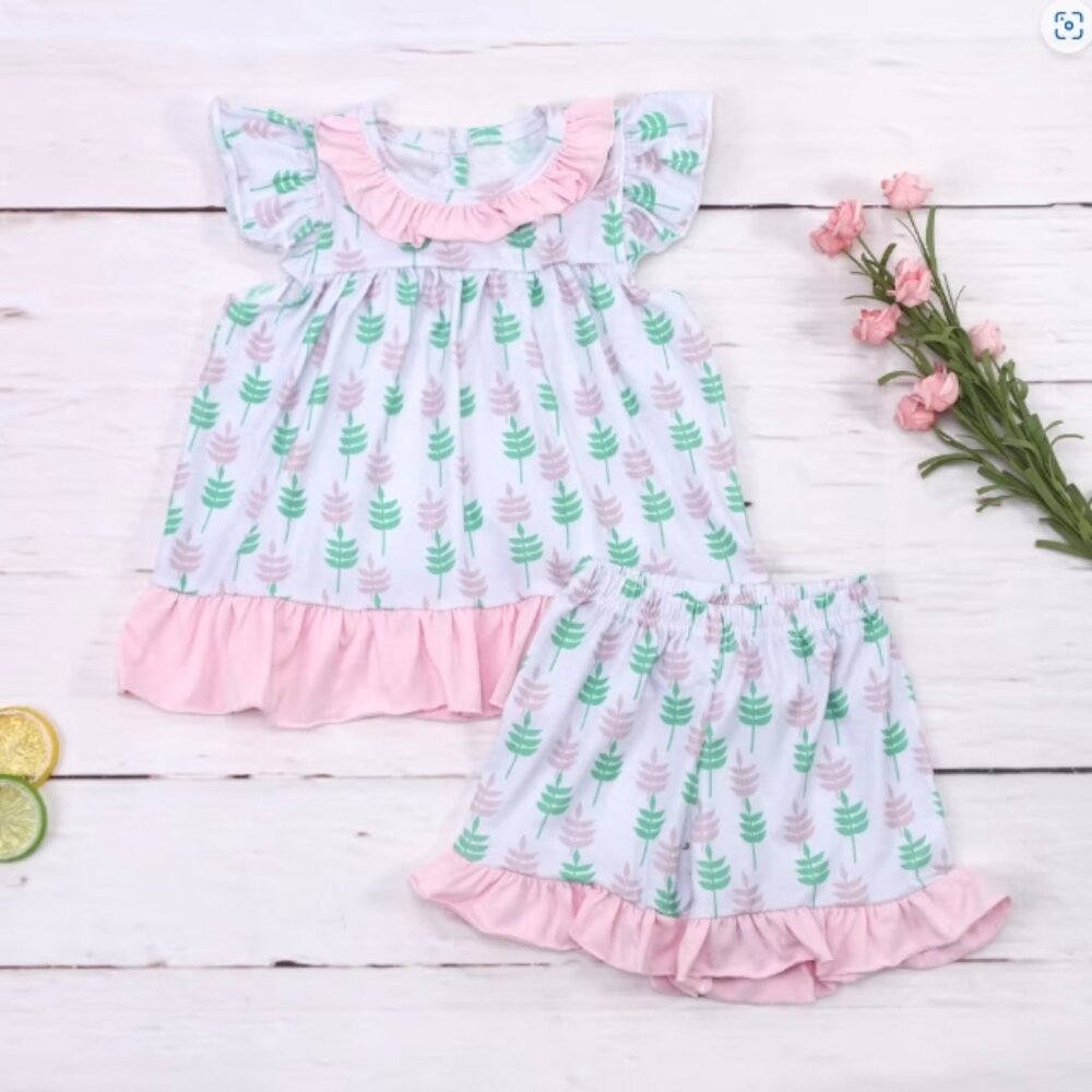 Boutique Floral Tunic & Ruffle Shorts Girls Outfit Set